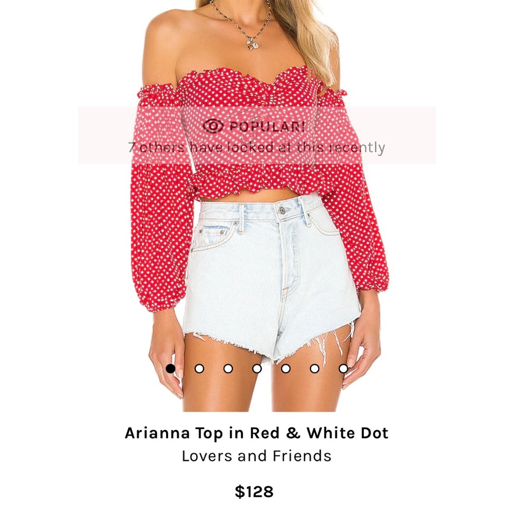 Lovers and friends red polkadot crop off the shoulders long sleeve size small